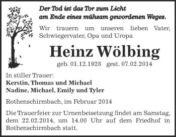 Traueranzeige von Heinz Wölbing von Super Sonntag SGH Mansf. Land