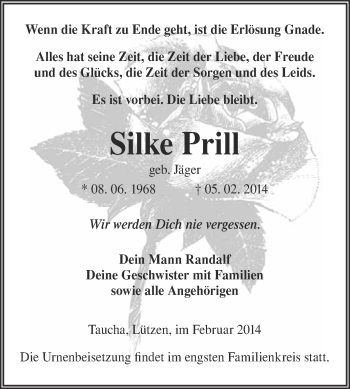 Traueranzeige von Silke Prill von Super Sonntag Merseburg