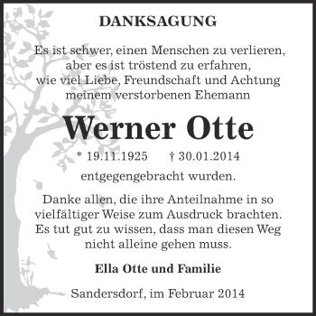 Traueranzeige von Werner Otte von WVG - Wochenspiegel Bitterfeld