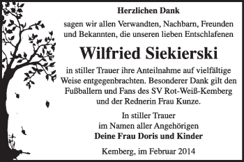 Traueranzeige von Wilfried Siekierski von Super Sonntag Wittenberg