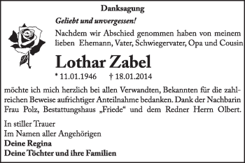 Traueranzeige von Lothar Zabel von Super Sonntag Dessau / Köthen