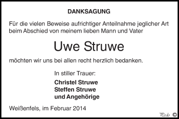 Traueranzeige von Uwe Struwe von WVG - Wochenspiegel NMB / WSF / ZTZ