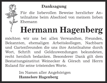 Traueranzeige von Hermann Hagenberg von Super Sonntag Bernburg