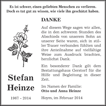 Traueranzeige von Stefan Heinze von WVG - Wochenspiegel Aschersleben