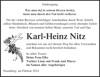 Traueranzeige von Karl-Heinz Nitz von WVG - Wochenspiegel NMB / WSF / ZTZ