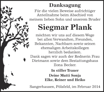 Traueranzeige von Siegmar Plank von Super Sonntag SGH Mansf. Land