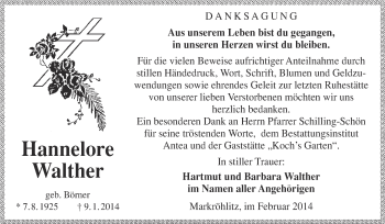 Traueranzeige von Hannelore Walther von WVG - Wochenspiegel NMB / WSF / ZTZ