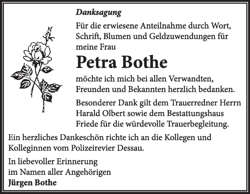  Traueranzeige für Petra Bothe vom 23.02.2014 aus Super Sonntag Dessau / Köthen
