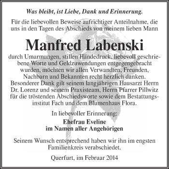 Traueranzeige von Manfred Labenski von WVG - Wochenspiegel Merseburg