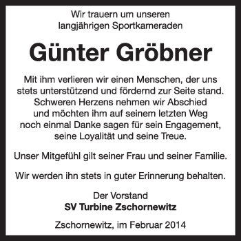 Traueranzeige von Günter Gröbner von WVG - Wochenspiegel Wittenberg