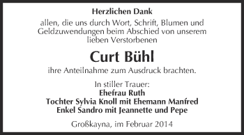 Traueranzeige von Curt Bühl von WVG - Wochenspiegel Merseburg