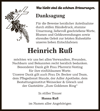 Traueranzeige von Heinrich Ruß von Super Sonntag Bernburg