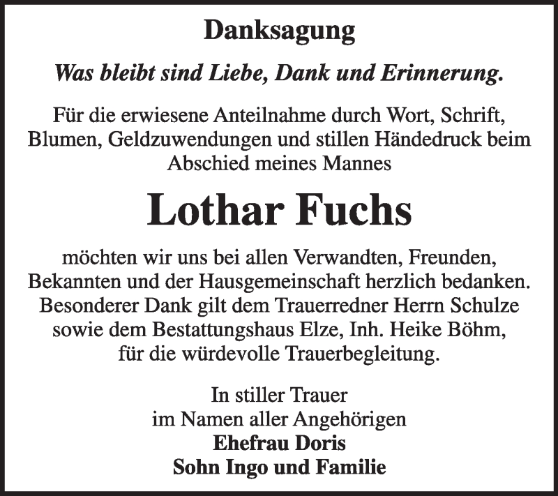  Traueranzeige für Lothar Fuchs vom 23.02.2014 aus Super Sonntag Dessau / Köthen