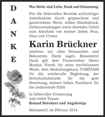 Traueranzeige von Karin Brückner von Super Sonntag Zeitz