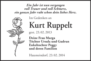 Traueranzeige von Kurt Ruppelt von Super Sonntag Quedlinburg