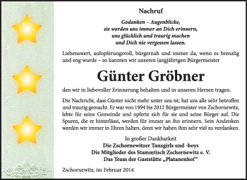 Traueranzeige von Günter Gröbner von Super Sonntag Wittenberg