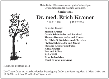 Traueranzeige von Erich Kramer von Super Sonntag Aschersleben