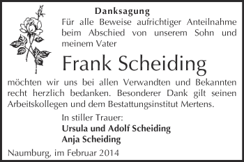 Traueranzeige von Frank Scheiding von WVG - Wochenspiegel NMB / WSF / ZTZ