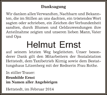 Traueranzeige von Helmut Ernst von Wochenspiegel Mansfelder Land