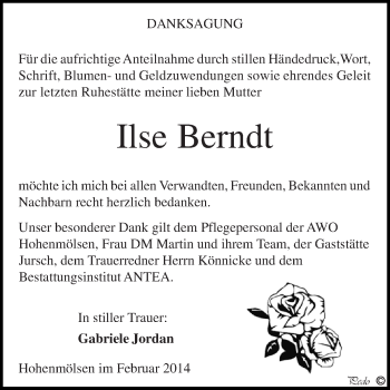 Traueranzeige von Ilse Berndt von WVG - Wochenspiegel NMB / WSF / ZTZ