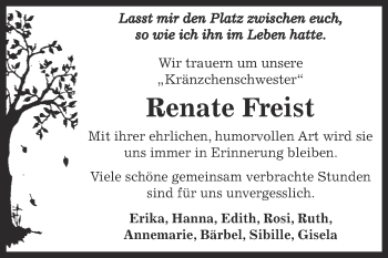 Traueranzeige von Renate Freist von Super Sonntag Bernburg
