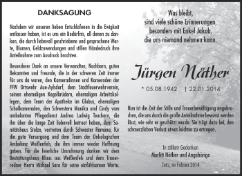 Traueranzeige von Jürgen Näther von Super Sonntag Zeitz