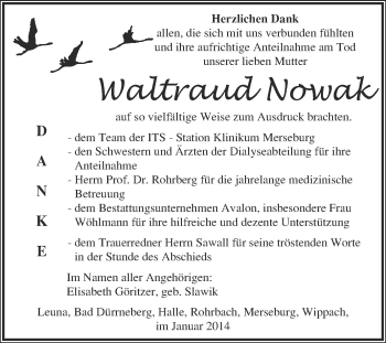 Traueranzeige von Waltraud Nowak von Super Sonntag Merseburg