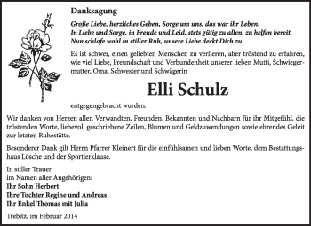 Traueranzeige von Elli Schulz von WVG - Wochenspiegel Wittenberg