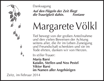 Traueranzeige von Margarete Völkl von Super Sonntag Zeitz