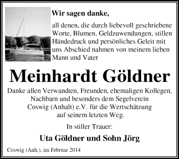 Traueranzeige von Meinhardt Göldner von Super Sonntag Dessau / Köthen