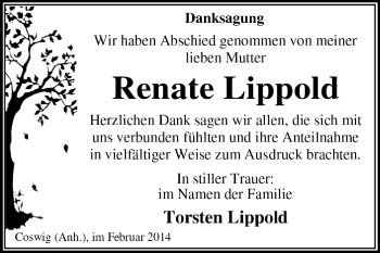Traueranzeige von Renate Lippold von Super Sonntag Dessau / Köthen