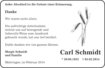 Traueranzeige von Carl Schmidt von Super Sonntag Aschersleben