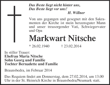 Traueranzeige von Markwart Nitsche von WVG - Wochenspiegel Merseburg
