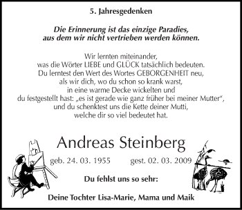 Traueranzeige von Andreas Steinberg von Mitteldeutsche Zeitung Köthen