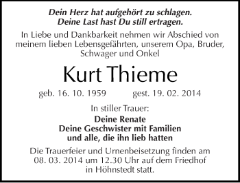 Traueranzeige von Kurt Thieme von Mitteldeutsche Zeitung Halle/Saalkreis