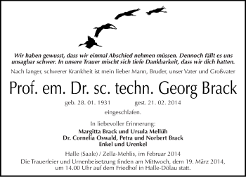 Traueranzeige von Georg Brack von Mitteldeutsche Zeitung