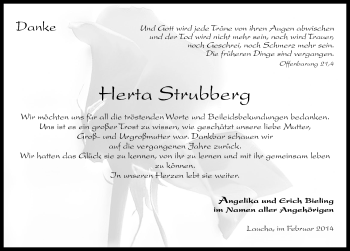 Traueranzeige von Herta Strubberg von Mitteldeutsche Zeitung Naumburg/Nebra