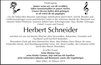 Traueranzeige von Herbert Schneider von Mitteldeutsche Zeitung Köthen