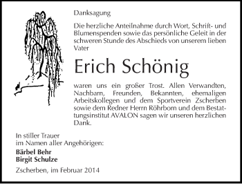 Traueranzeige von Erich Schönig von Mitteldeutsche Zeitung Halle/Saalkreis