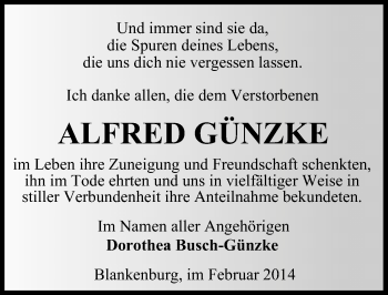 Traueranzeige von Alfred Günzke von Mitteldeutsche Zeitung Quedlinburg