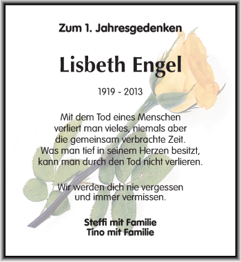 Traueranzeige von Lisbeth Engel von Mitteldeutsche Zeitung Halle/Saalkreis