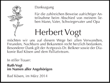 Traueranzeige von Herbert Vogt von Mitteldeutsche Zeitung Naumburg/Nebra