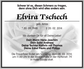 Traueranzeige von Ervira Tschech von Mitteldeutsche Zeitung Halle/Saalkreis