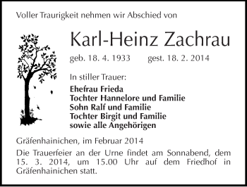 Traueranzeige von Karl-Heinz Zachrau von Mitteldeutsche Zeitung Wittenberg