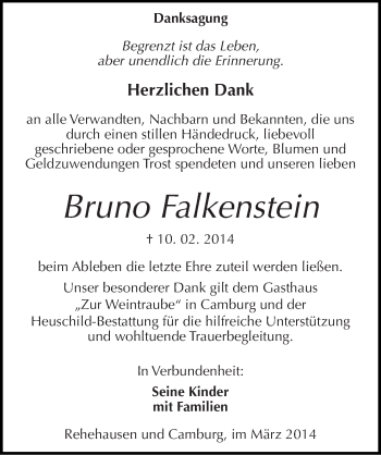 Traueranzeige von Bruno Falkenstein von Mitteldeutsche Zeitung Naumburg/Nebra