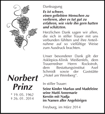 Traueranzeige von Norbert Prinz von Mitteldeutsche Zeitung Naumburg/Nebra