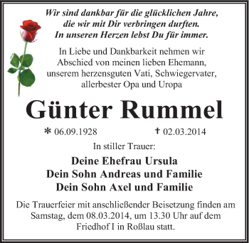 Traueranzeige von Günter Rummel von Mitteldeutsche Zeitung Dessau-Roßlau