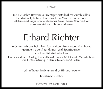 Traueranzeige von Erhard Richter von Mitteldeutsche Zeitung Mansfelder Land
