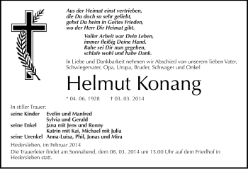 Traueranzeige von Helmut Konang von Mitteldeutsche Zeitung Mansfelder Land