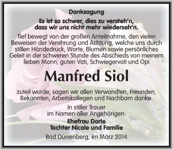 Traueranzeige von Manfred Siol von Mitteldeutsche Zeitung Merseburg/Querfurt